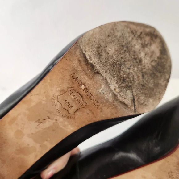 Ramon Tenza Galia Open Toe Black Heels Women 7M Striped Spain with Box Shoe Bag - Picture 11 of 13